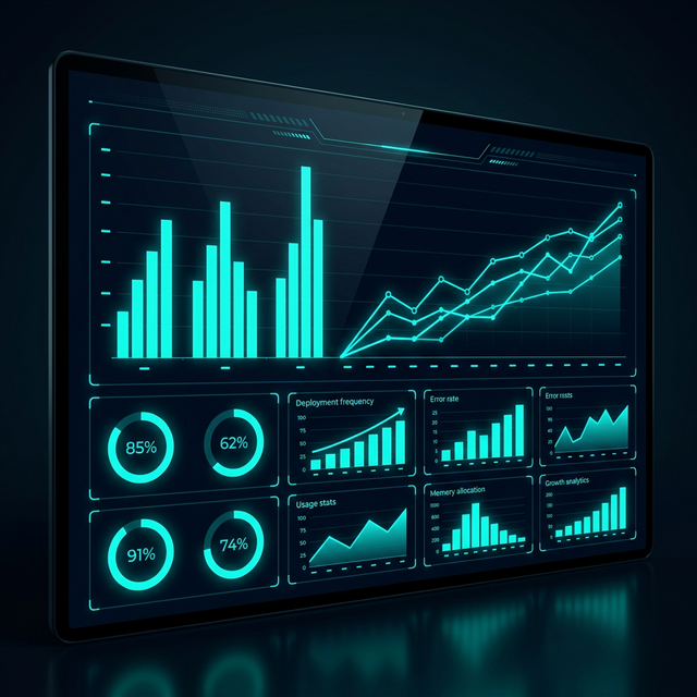 Performance analytics dashboard — deployment stats and growth metrics visualization